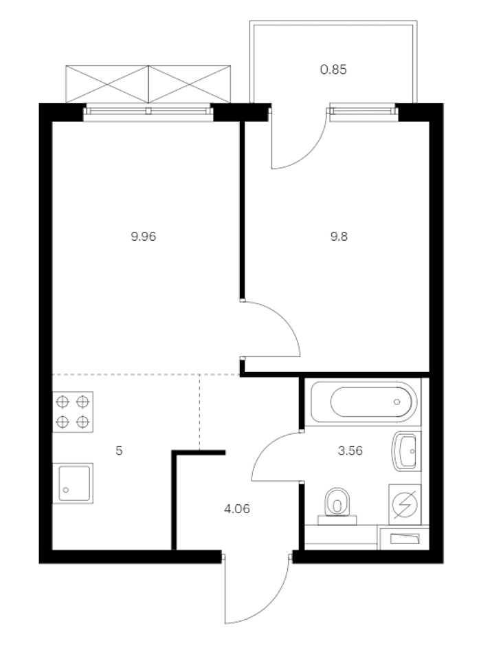 1-комнатная квартира 33.23 м², 9/15 эт., ЖК «Янинский лес»